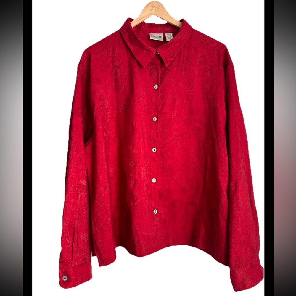 CHICOS Women’s Red Button-Up Long Sleeve Blouse Sz 16
